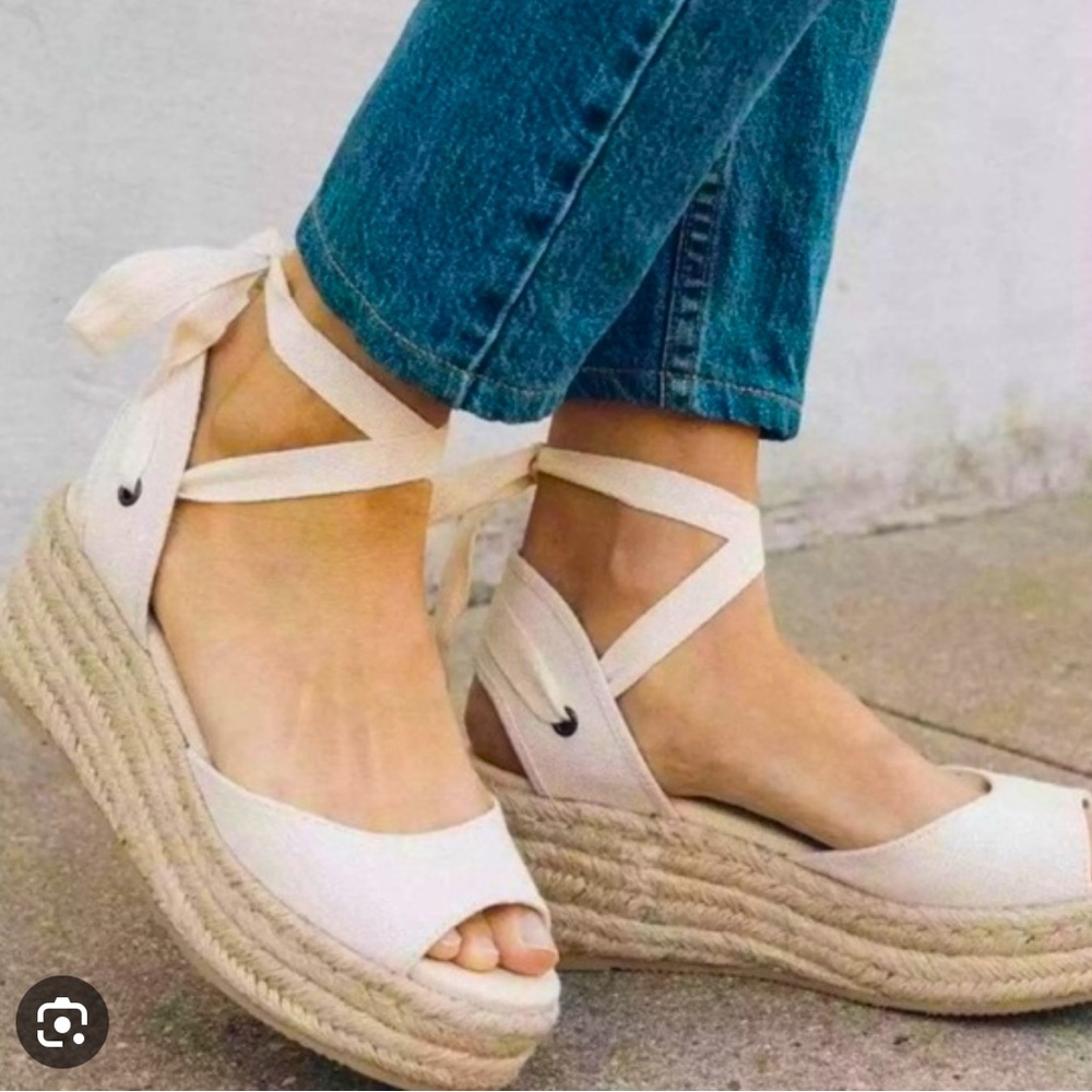 Soludos Jute Fabric Open Toe Espadrille Wedges NWOT